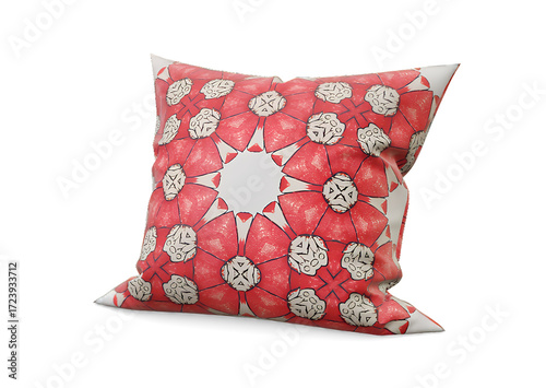 Red soft pillow isolated on white background for home decoration and comfort