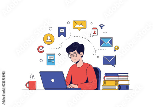 A person multitasking with technology and a laptop.