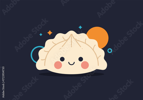 Cute steamed dumpling character with blushing cheeks and happy smile.
