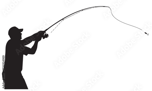 Dynamic Silhouette of Angler Fishing with Rod