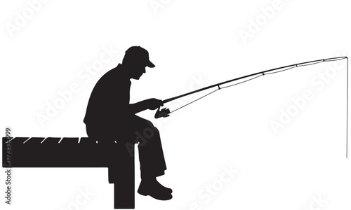 Black Silhouette of Person Fishing on a Dock