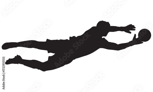 Dynamic Silhouette of a Diving Athlete Catching a Ball