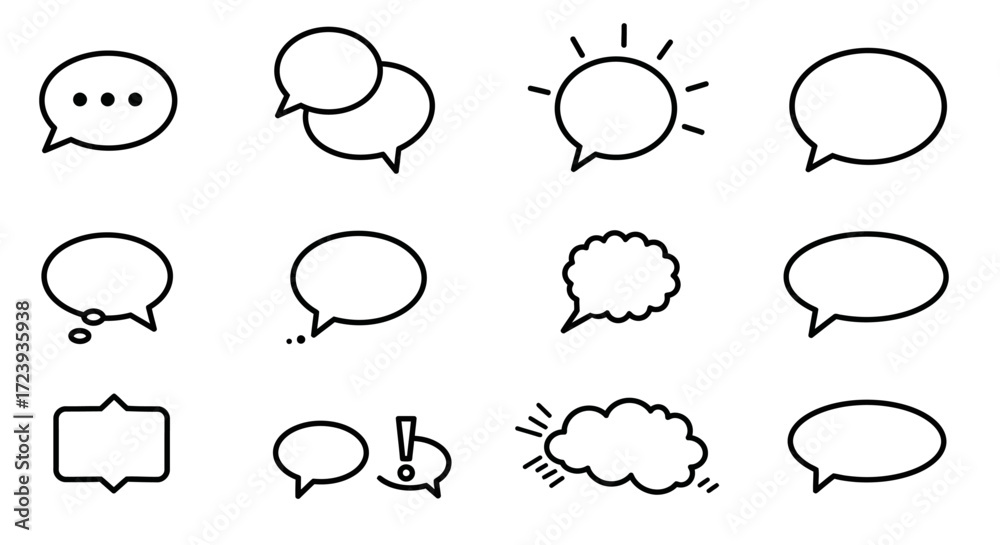 Fototapeta premium Collection of Black and White Speech Bubble Outline Icons.