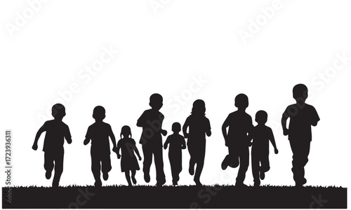 Silhouettes of Diverse Children Running and Playing Outdoors