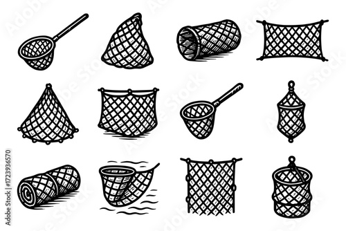 Hand drawn fishing nets collection: rustic and versatile