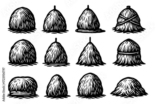 Diverse haystack designs in rustic black and white style
