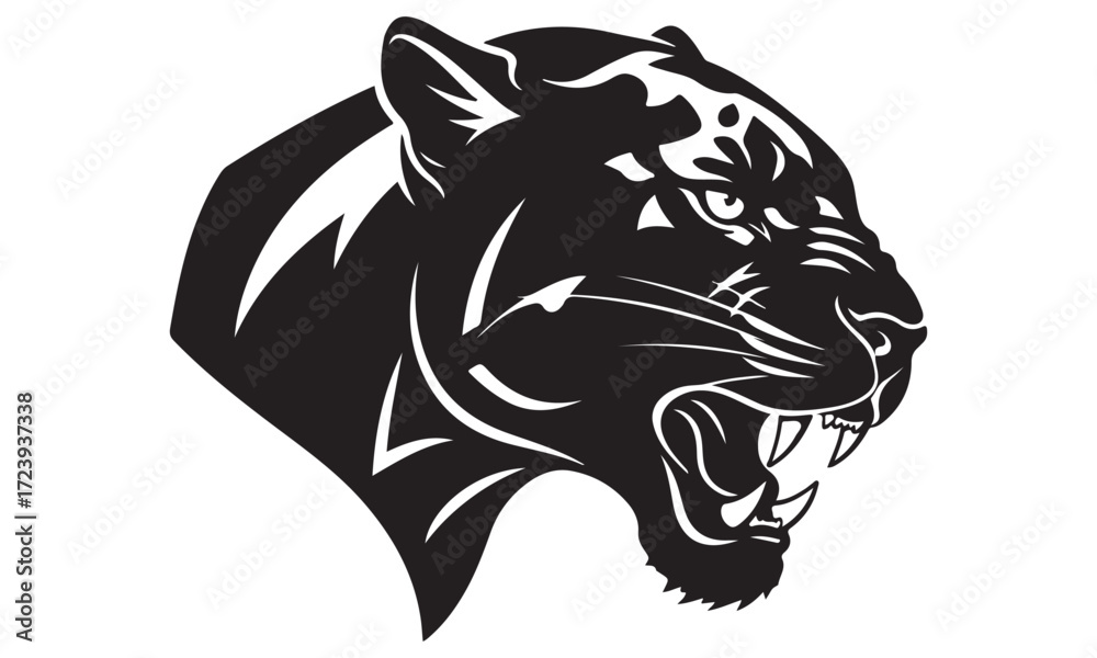 Fototapeta premium Stylized Black Big Cat Head Roaring Silhouette Graphic