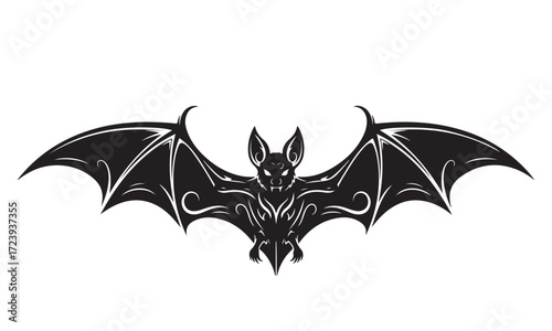 Dark Halloween Bat Silhouette with Spread Wings