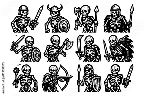 Dark fantasy skeleton warriors in medieval battle gear artwork
