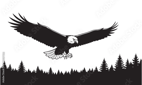 Majestic Eagle Soaring Above a Forest Treeline