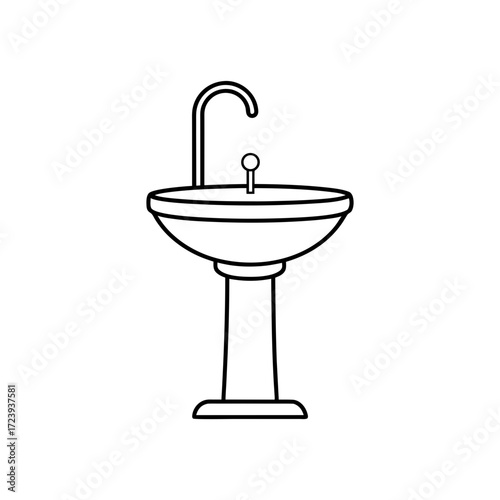 Outline drawing of a pedestal sink basin on transparent background