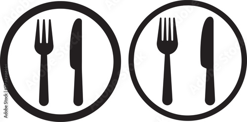 Two oval restaurant icons with fork and knife silhouette