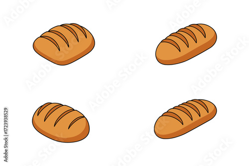 Seamless pattern of cartoon bread loaves on white background