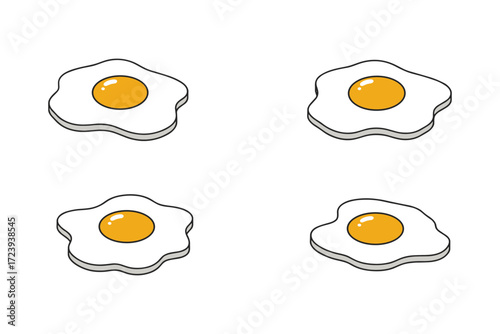 Isometric fried eggs set on white background