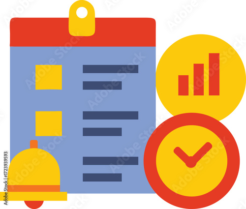 Flat Design Business Report Icon with Checklist, Chart, and Productivity Symbol