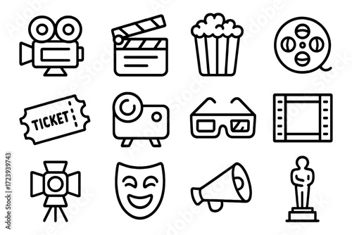Cinema and film icon collection with linear style for movie themes