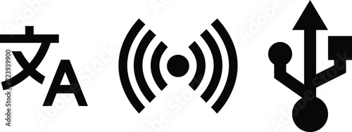 Language, Wifi, and USB Icons Black and White Vector Graphics vector collection, beautiful and stylish. vector illustration eps 10