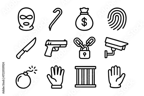 Crime and security icons: line art series for modern design needs