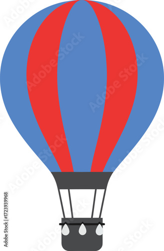 A vibrant illustration of a hot air balloon with alternating red and blue panels, ready for an adventure.