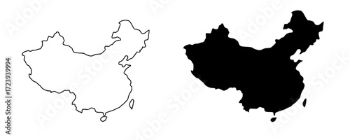 China map black and white boder b vector.China map outline boder vector illustration