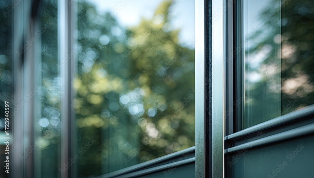 Naklejka premium Modern building facade with reflective glass and metal trim