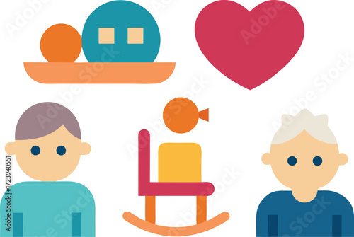 Grandparents day icons collection vector graphics featuring rocking chair and family elements vector