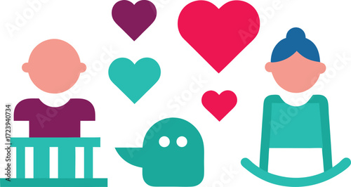 Grandparents day icons collection featuring rocking chair and heart symbols vector illustration vector