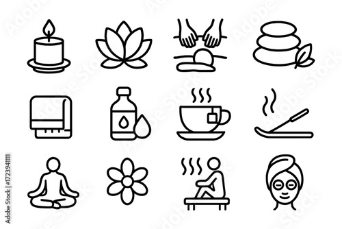 Relaxation and spa icon set featuring wellness and self-care symbols