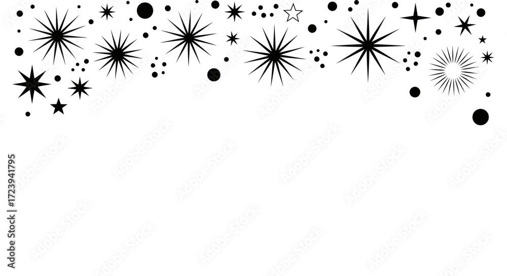 Obraz premium Monochrome vector graphic of twinkling stars and sparkles forming a decorative celebration border