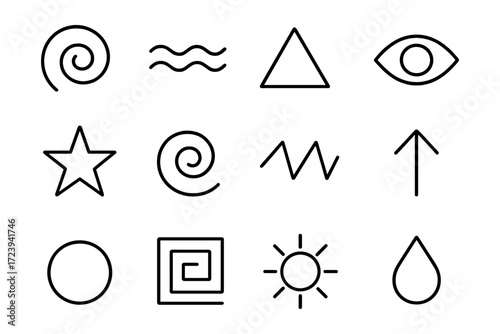Simple line icons set featuring geometric and natural symbols for design