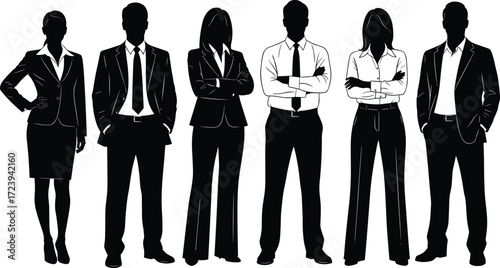 Webbusiness, business team, businessman, businesswoman, office worker, professional, silhouette, vector, team, group, diverse, workforce, career, colleagues, corporate, staff, co