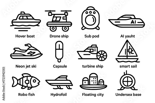 Futuristic watercraft and submersibles in modern linear design