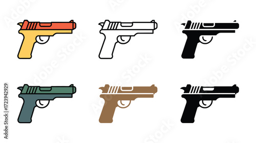 Vector art of colorful pistol icon handgun firearm for selfdefense, law enforcement, and shooting sports concept