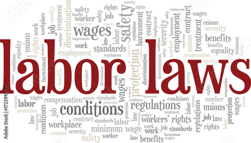 Labor Laws word cloud conceptual design isolated on white background.