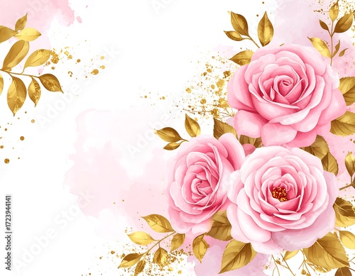 Delicate pink roses with gold accents