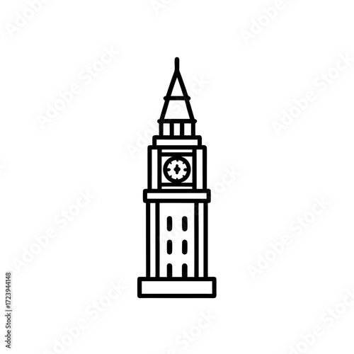 Outline drawing of clock tower on transparent background
