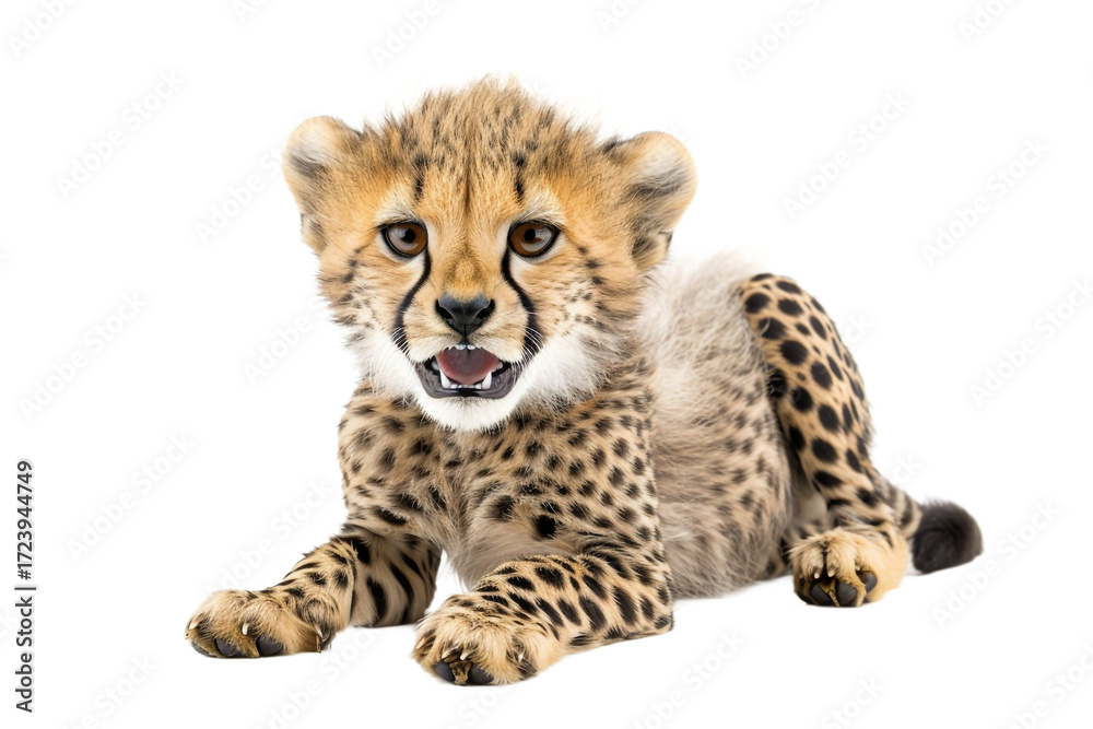 Obraz premium Cute cheetah cub lying down with its mouth open