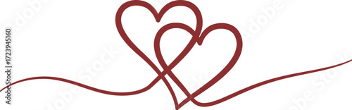 Romantic double heart line art design, love symbol decoration vector, elegant intertwined hearts illustration, wedding invitation element, Valentine’s Day graphic
