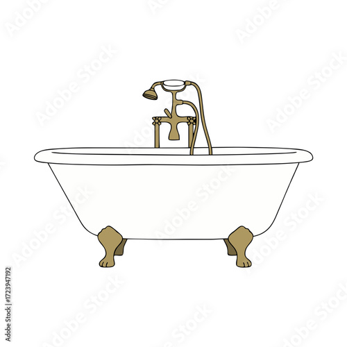 Bathtub illustration in natural colors isolated on a white background