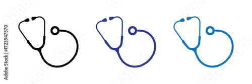 Three stethoscopes in different styles and colors, isolated on a white background