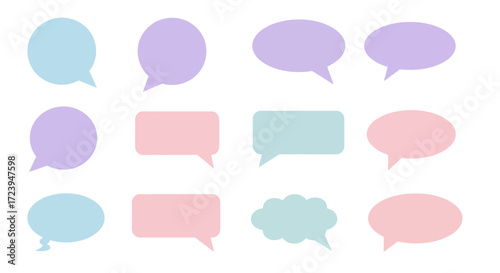 Pastel Speech Bubbles: Round Square and Cloud Shapes for Communication.