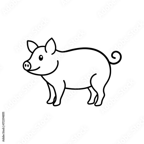 Simple outline drawing of pig on transparent background