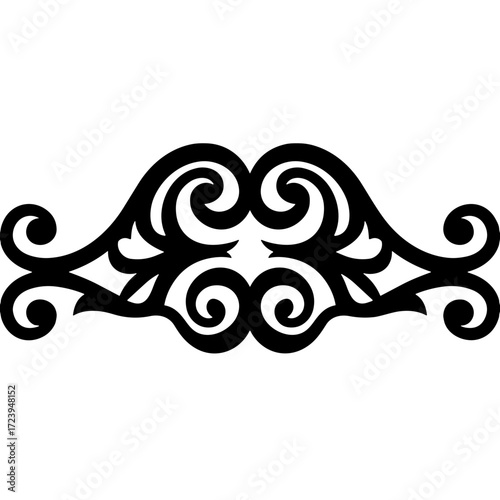 Decorative black ornate border design with swirls and curves  