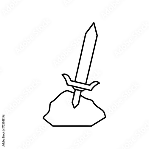 Sword stuck in a stone outline on transparent background