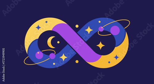 Abstract Infinity Symbol with Celestial Elements.