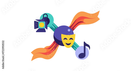 Abstract representation of performing arts and creativity.