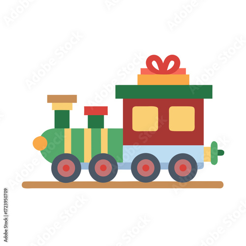 Illustration of a colorful toy train set on transparent background