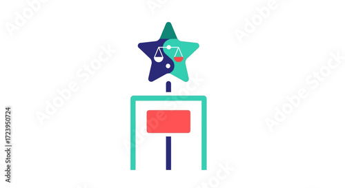 Abstract Star Symbol on Podium with Scales of Justice.