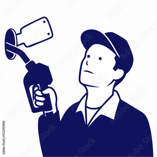 Gas Station Attendant Pumping Fuel with Rising Prices Economy and Energy Crisis Concept