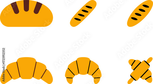 Bakery icons set bread croissant pastry food flat design vector illustration